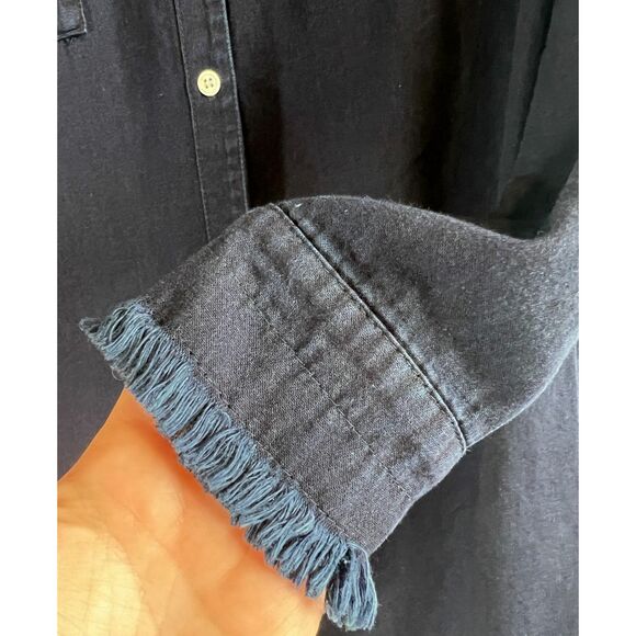 Zilcremo Women's Long Sleeve Denim Shirt Dress Dark Wash Frayed Hem Size M - Picture 2 of 11